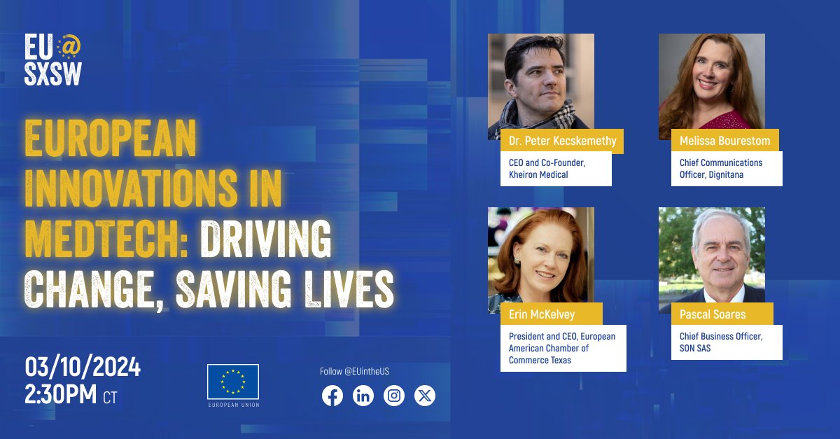 Join us at EU TECH HOUSE during #SXSW for a discussion on how EU medical technologies save and improve lives with our speakers. Limited tickets available – register now! ow.ly/5hLz50QP2vC #eacctx #SXSW #MedTech #EUROTECHHOUSE #HealthcareTech @euintheus #euatsxsw