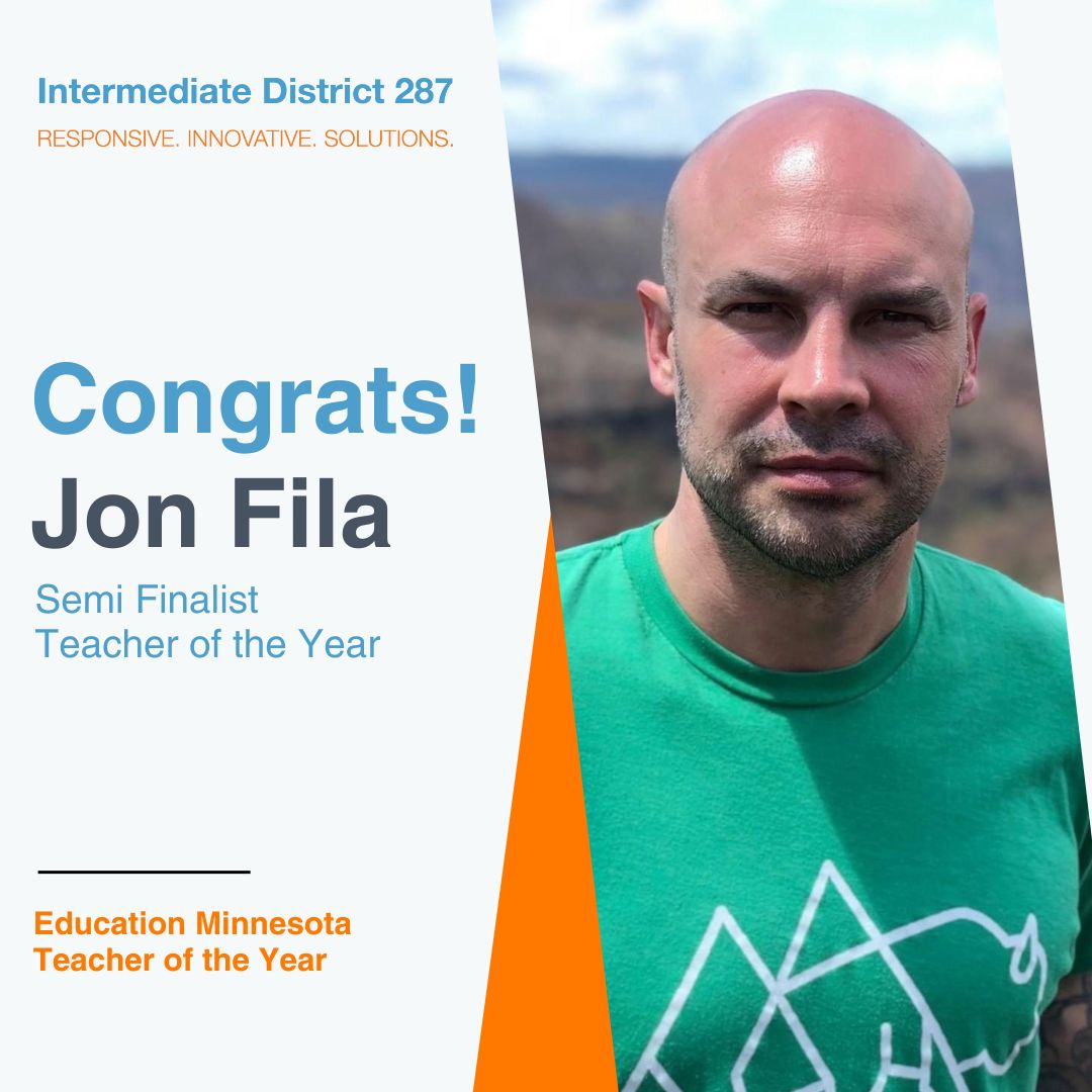 District287's tweet photo. Intermediate District 287 is thrilled to announce that @jontfila is a semi-finalist for the 2024 @EducationMN  Teacher of the Year Award.

Join us in congratulating Jon on this achievement!

#287EdChat https://t.co/Li7p8nDt3r