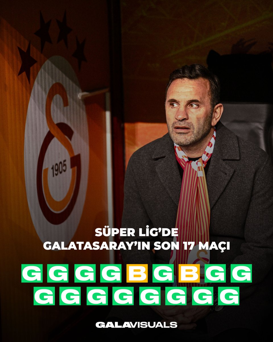 🔥 Süper Lig'de Galatasaray'ın son 17 maçı; 17 maç, 15 galibiyet, 2 beraberlik. #OkanBuruk