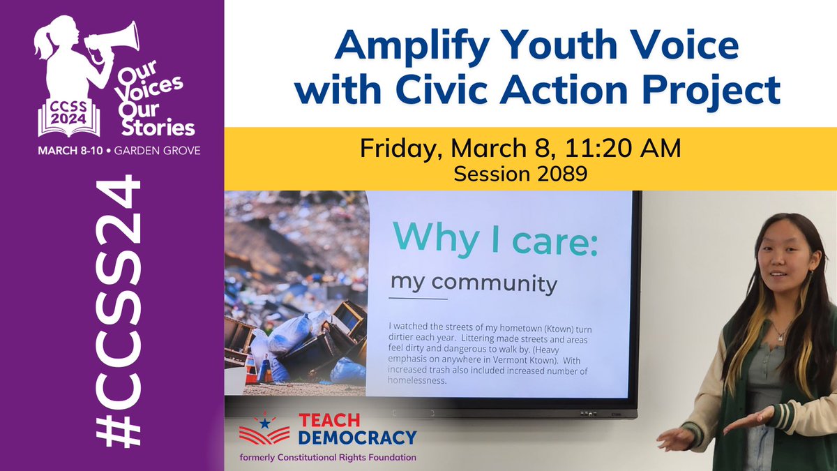 📣CCSS teachers! Join Gregorio and Robert to learn more about our student-led civic learning program, CAP. Starting soon in Salon VIII! #sschat #ccss24