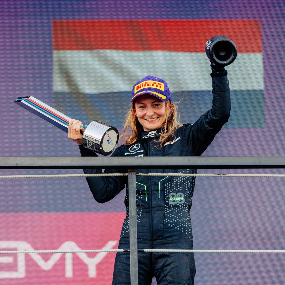 #F1Academy – First of many, @dorianepin ! 🏆 Congrats on winning your first ever @f1academy race! 😍 Good luck for Race 2 in Jeddah tomorrow! 👊 #WorldsFastestFamily #WeLivePerformance