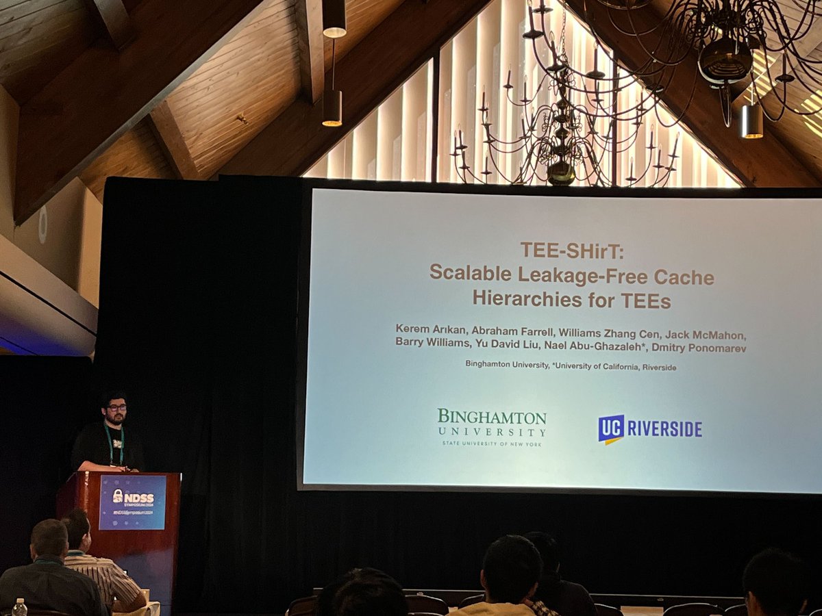 Our PhD student Kerem Arikan (<a href="/kerem_arikan_/">Kerem Arikan</a> ) recently presented a paper at NDSS 2024 Symposium (<a href="/NDSSSymposium/">NDSS Symposium</a>) in San Diego, CA. This work is about how to build secure cache hierarchies. <a href="/bing_watson/">Watson College - Binghamton University</a>