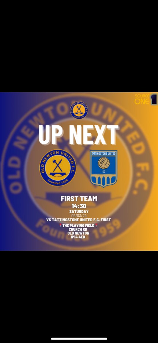 The First team look to bounce back after last weeks’ poor result, hosting @Tattingstoneutd at the HOME… needing to pick up some points #upthenewts 💙💛🦎