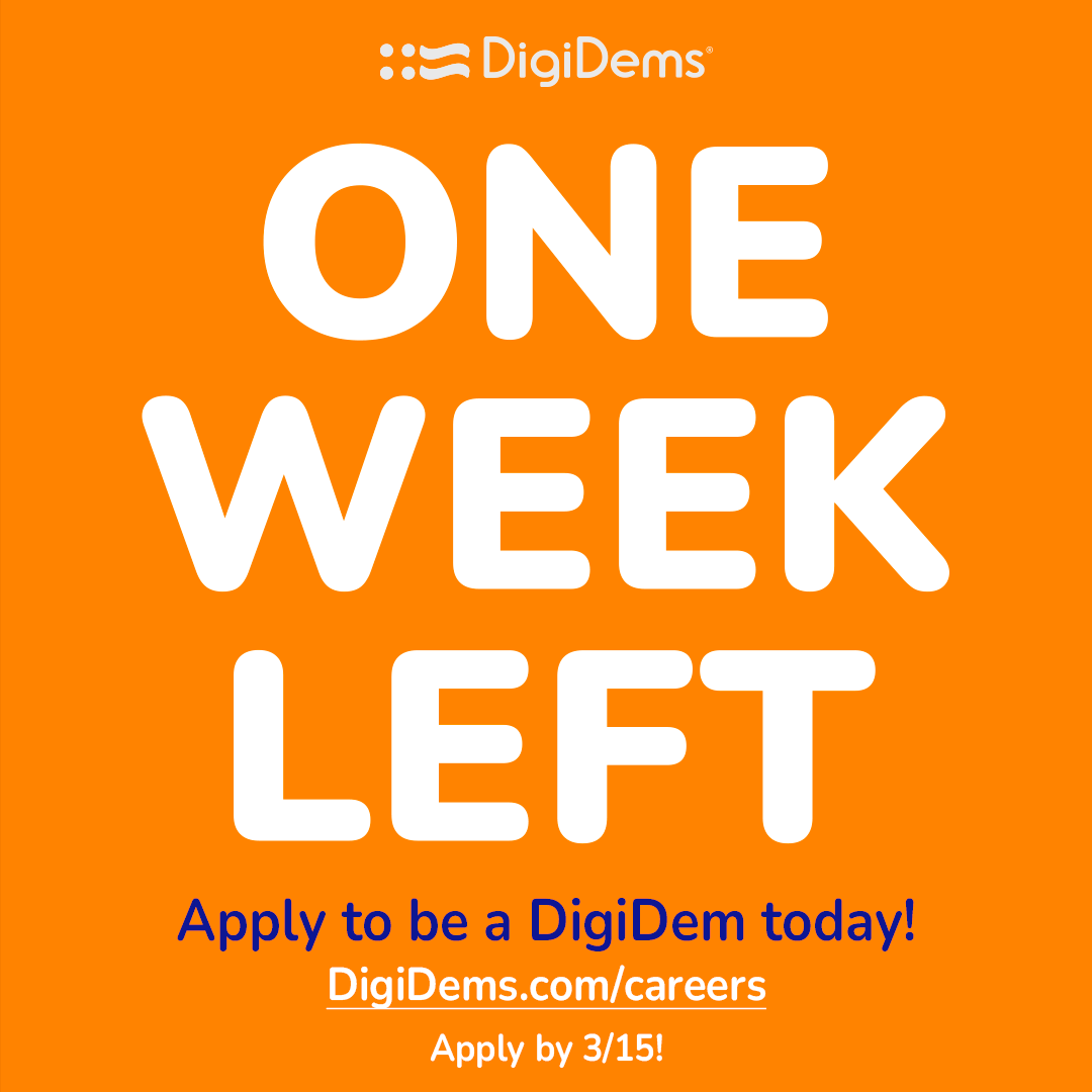 🕒 DigiDems 2024 application countdown! Apply today to help Democrats win with your digital, data, and mobilization expertise. Deadline: March 15. hubs.la/Q02nhVDh0 #Election2024 #DigiDems2024