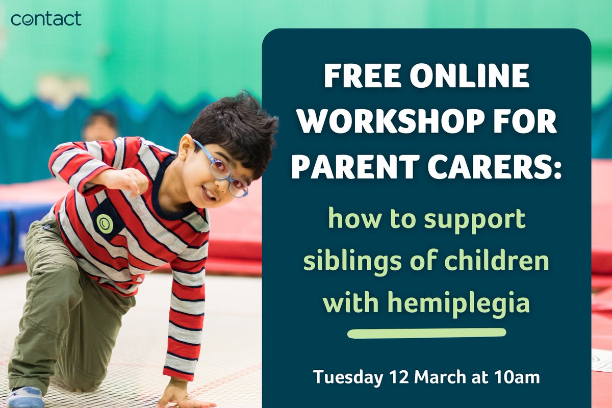 Do you care for a child with hemiplegia? Join our FREE online workshop on Tuesday for advice on supporting their siblings!

We’ll look at common issues parent carers face and explore helpful support strategies in a non-judgemental space.

Book your place: bit.ly/HemiSiblings