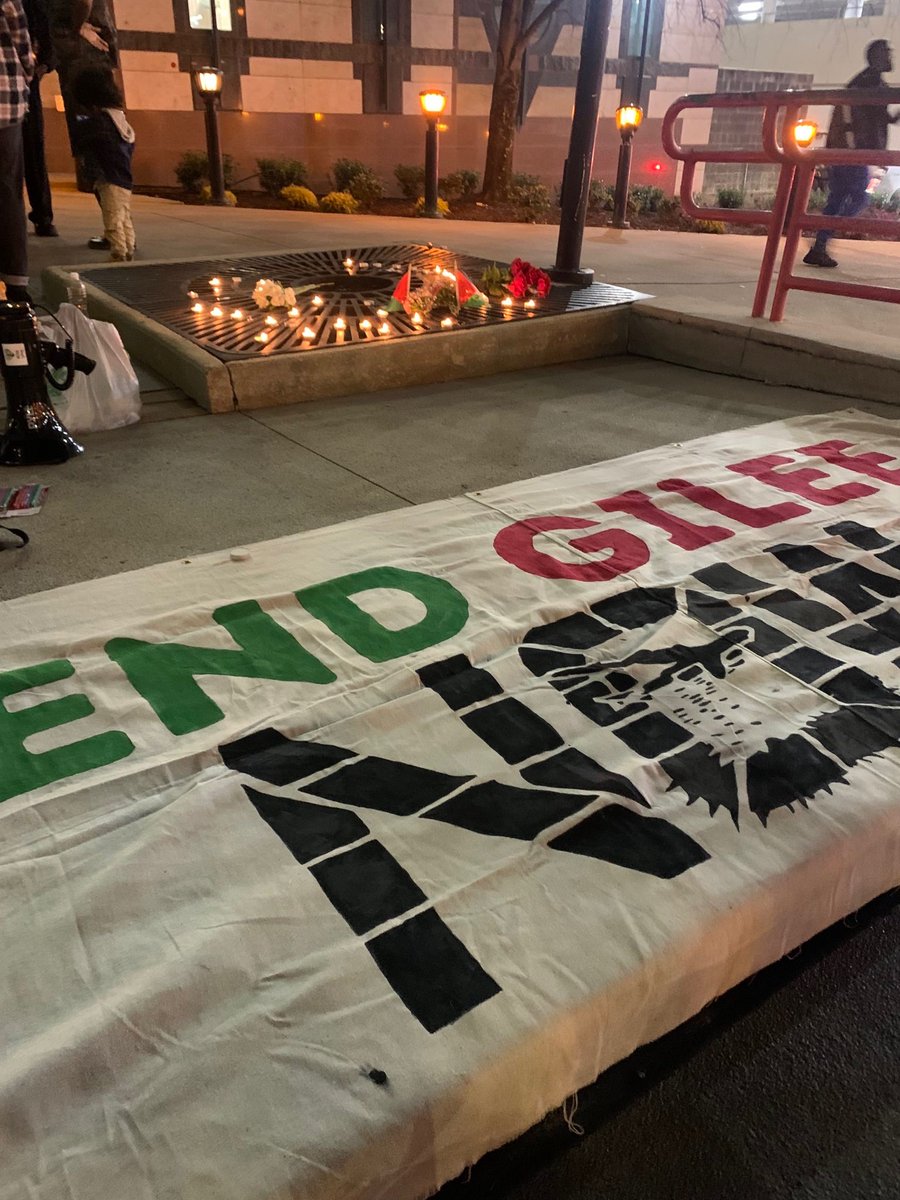 on dec 1, an unidentified 27 yo wrapped herself in the palestinian flag and self immolated in front of the israeli consulate in atlanta. yesterday, we held a vigil outside of grady to let her (+ and the world) know that we don’t need to know her name to honor her sacrifice