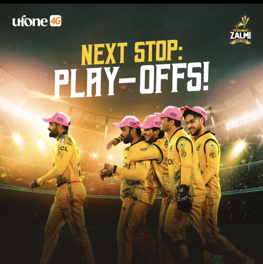 Play-offs spot sealed yet again for the 9th consecutive season kyun ke Yellow Storm mein talent bohhaaat hai! 🥳💛

Congratulations zalmi boys 🫰🏻💛
#BabarAzam𓃵 
#Ufone4G #PSL9 #PeshawarZalmi