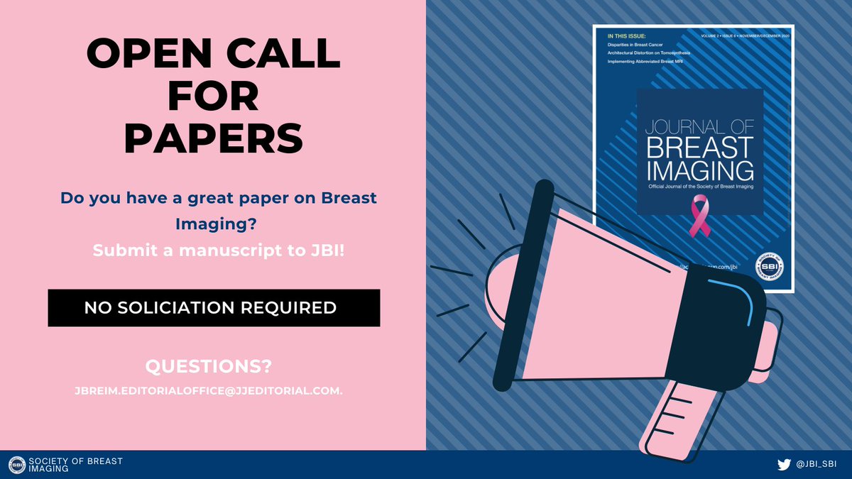#JBI encourages original research articles on a variety of topics! Make an impact by reaching @JBI_SBI readers highly interested in the field. See recent excellent articles: bit.ly/3QxXNws bit.ly/40bgCsm #breastimaging #breastcancer #radres #medtwitter