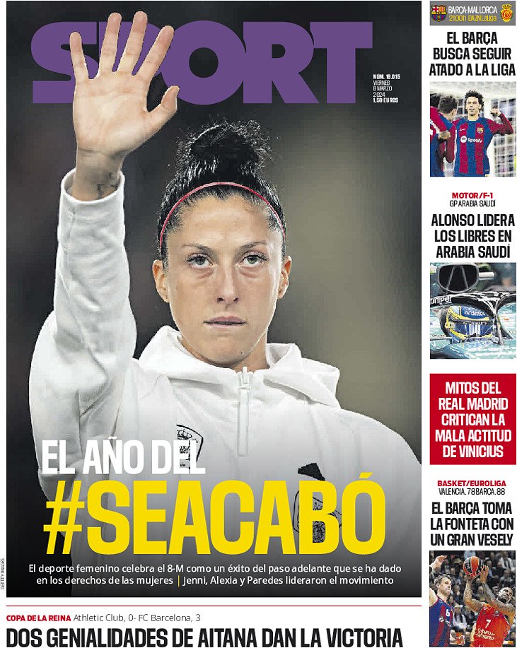♀️ Gran portada del diario deportivo 'Sport' #DíaInternacionalDeLaMujer