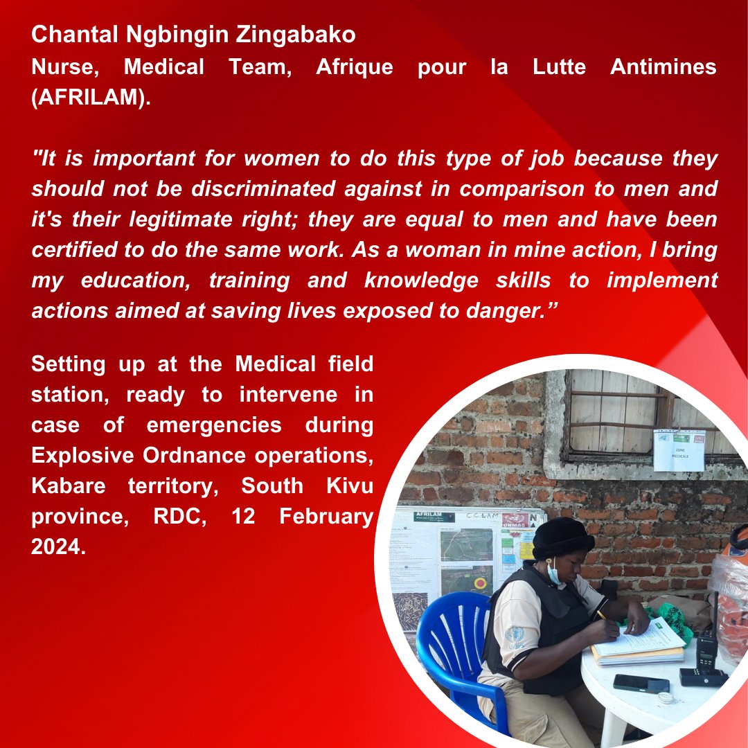 UNMAS's tweet photo. On the International Women’s Day, UNMAS MONUSCO is proud to showcase the excellent work of Congolese women on mine action and arms control.
#MONUSCO #EOD #TogetherForSafety
#InternationalWomensDay #WomenEmpowerment
#Genderequality #CNCALPC https://t.co/2ccTOSOd97