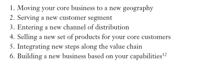 EthicsAndGlory's tweet photo. Strategy: 6 ways to grow a company

From the Handbook of Board Governance, pp.768, citing Chris Zook and "Beyond the Core." https://t.co/rGuCFqyntT
