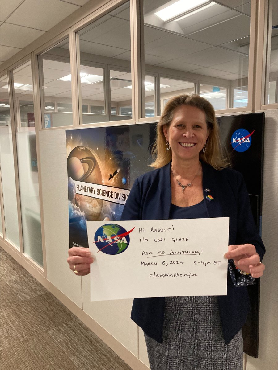 Space, but explain like I'm five.

The head of our Planetary Science Division, Dr. Lori Glaze, will answer questions from 3-4pm ET (2000-2100 UTC) about planets, moons and spaceships without a bunch of jargon. It's not rocket science, it's an #ELI5 #RedditAMA. Let's go!…