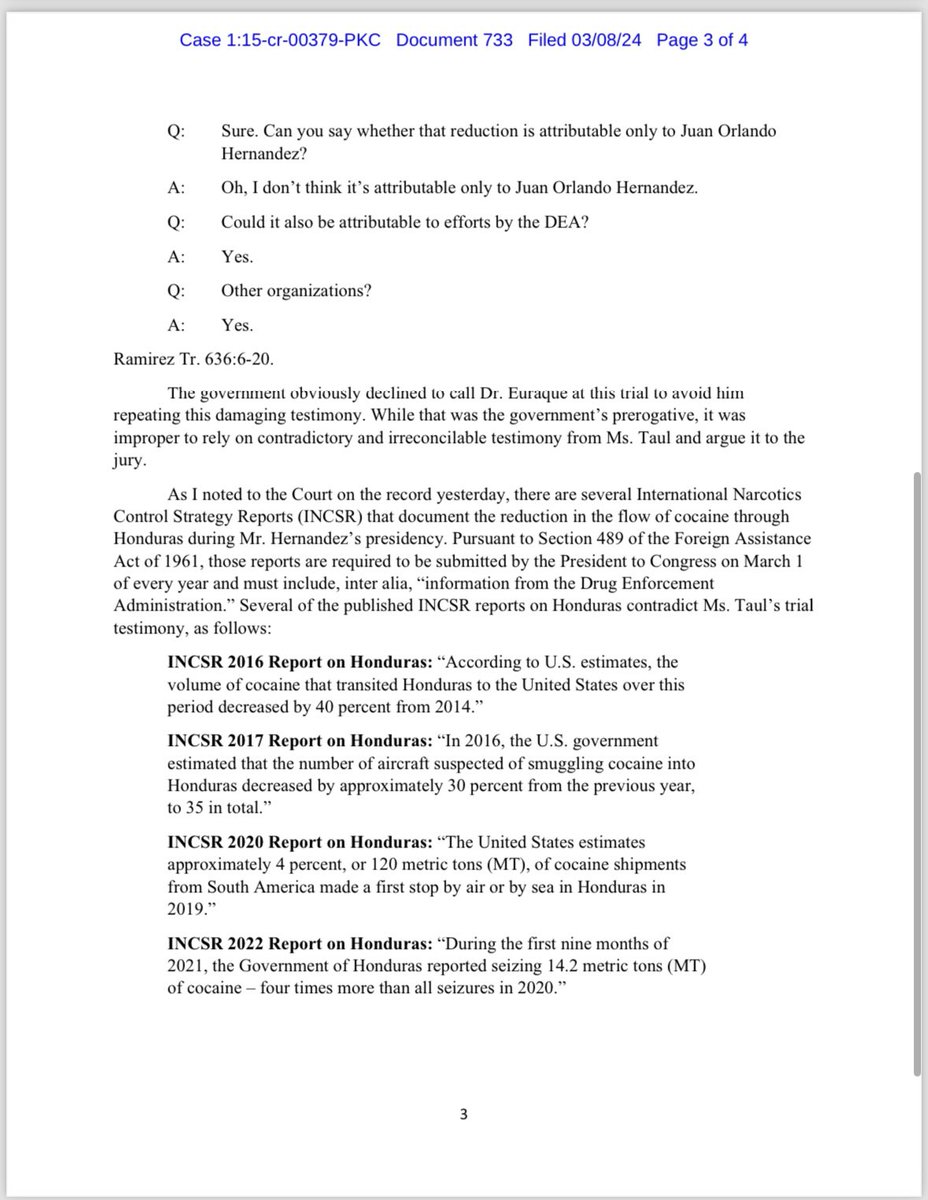 anagarciacarias's tweet image. Hoy el abogado Stabile ha presentado un escrito pidiéndole nuevamente al juez la reapertura del expediente para corregir el resumen de refutación del gobierno cuando declararon: “Y usted escucho del testigo experto del gobierno como el volumen de cocaína a través de Honduras…