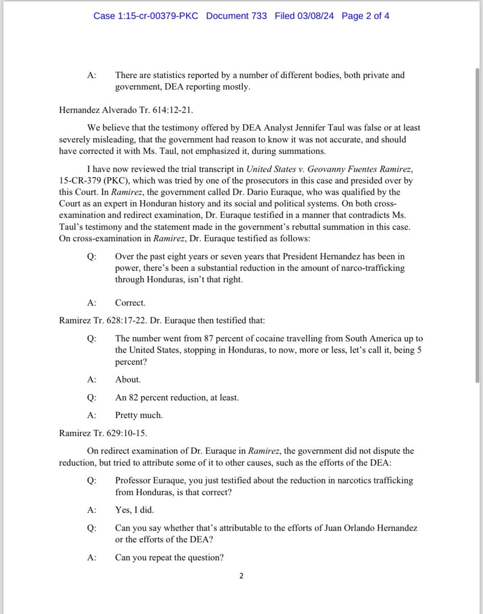 anagarciacarias's tweet image. Hoy el abogado Stabile ha presentado un escrito pidiéndole nuevamente al juez la reapertura del expediente para corregir el resumen de refutación del gobierno cuando declararon: “Y usted escucho del testigo experto del gobierno como el volumen de cocaína a través de Honduras…