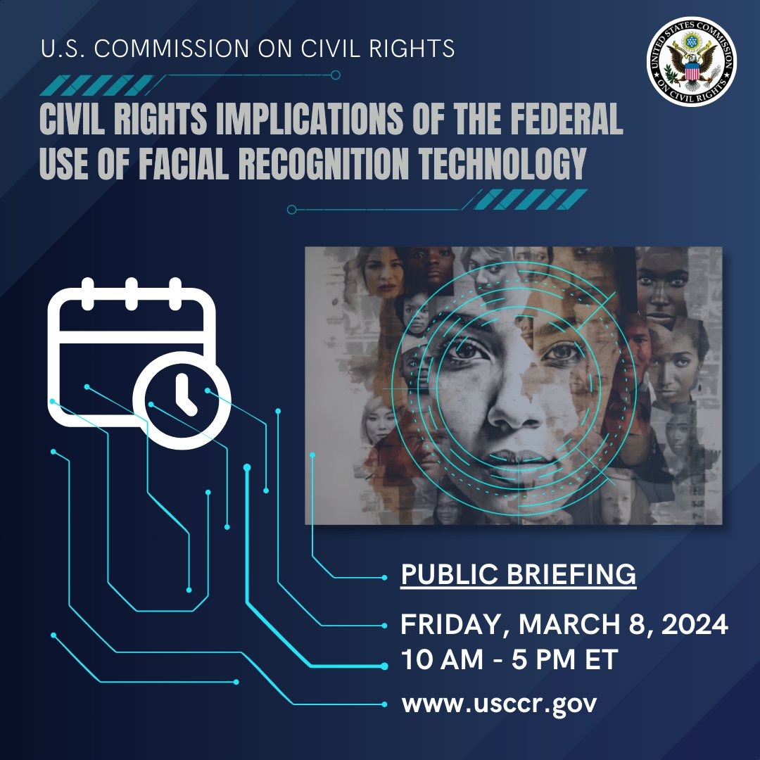 📢STARTING NOW📢 the <a href="/USCCRgov/">USCCR</a> will begin their briefing on "Civil Rights Implications of the Federal Use of Facial Recognition Technology." #FRT #AI #CivilRights #USCCRbriefing

TUNE IN: youtube.com/watch?v=yVs8MG…