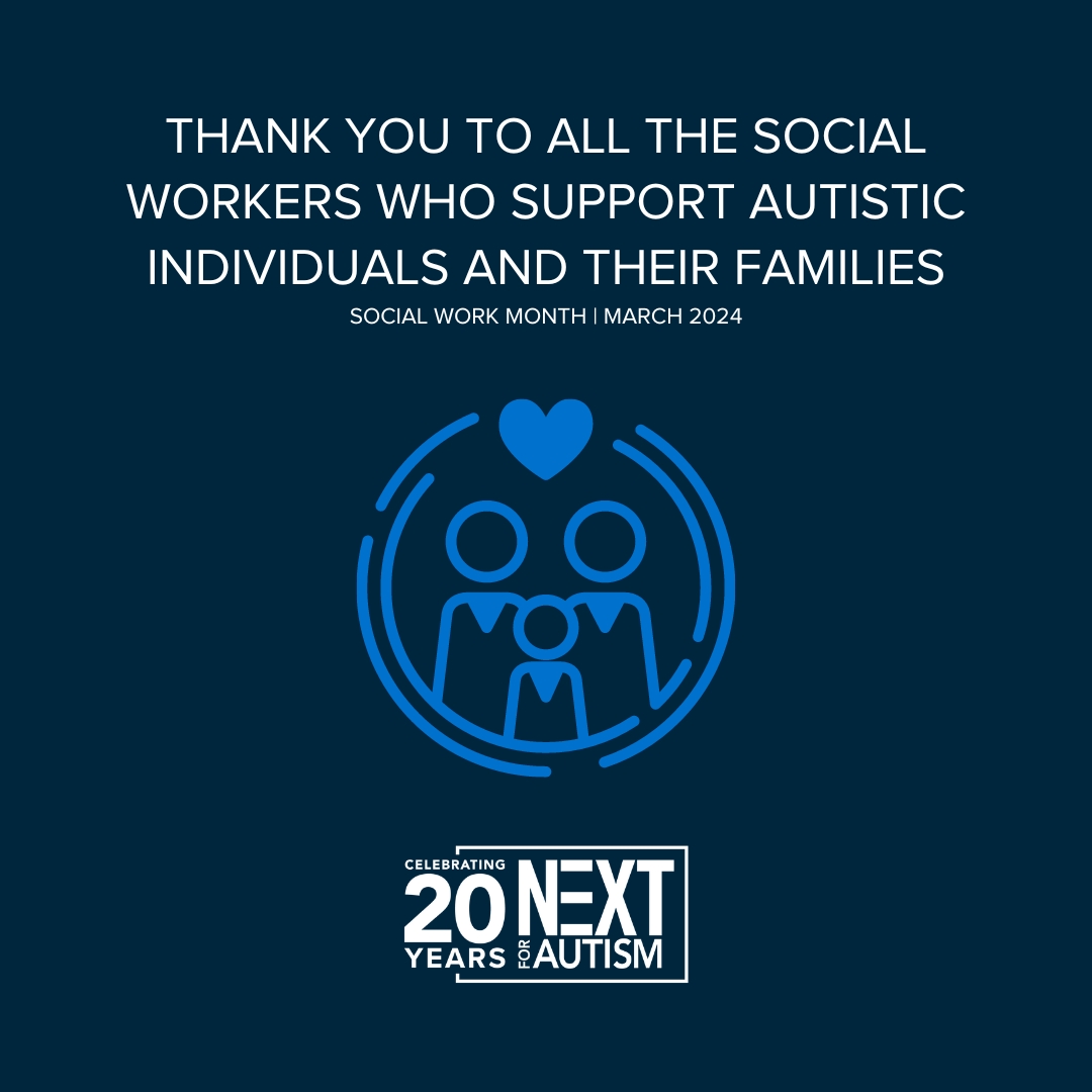 Join us in thanking the social workers who play a pivotal role in helping autistic individuals and their families navigate life, health, and care decisions. And a special shout-out to the two social workers on our NEXT for AUTISM team. #SWMonth2024 #SocialWorkBreaksBarriers
