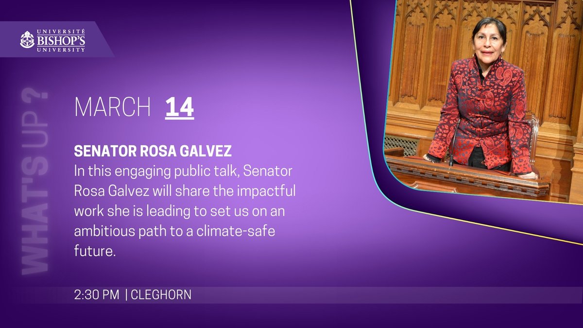 On March 14, come check out this amazing talk led by Senator Rosa Galvez who is leading the way for Canada's sustainable future. Click here to find out more: facebook.com/events/1095173…