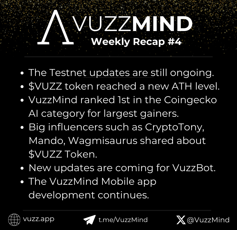 VuzzMind's tweet photo. These days, with the $VUZZ token riding the AI hype wave, we're going full steam ahead! 

For more information, hop over to our Telegram group, check out the more detailed version of the recap, and join our daily Voice Chats!

Community: https://t.co/uPwYHpc6J4 https://t.co/dUm8bYopfj