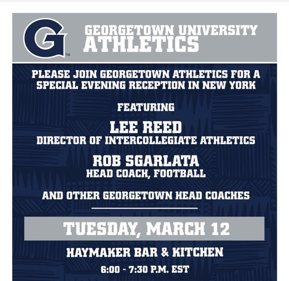 Coach Sgarlata (@coachsgarlata) on Twitter photo Love visiting with our NY Hoya Football Family. Looking forward to next week. <a href="/HoyasFB/">Georgetown Football</a> #4for40 Love visiting with our NY Hoya Football Family. Looking forward to next week. <a href="/HoyasFB/">Georgetown Football</a> #4for40