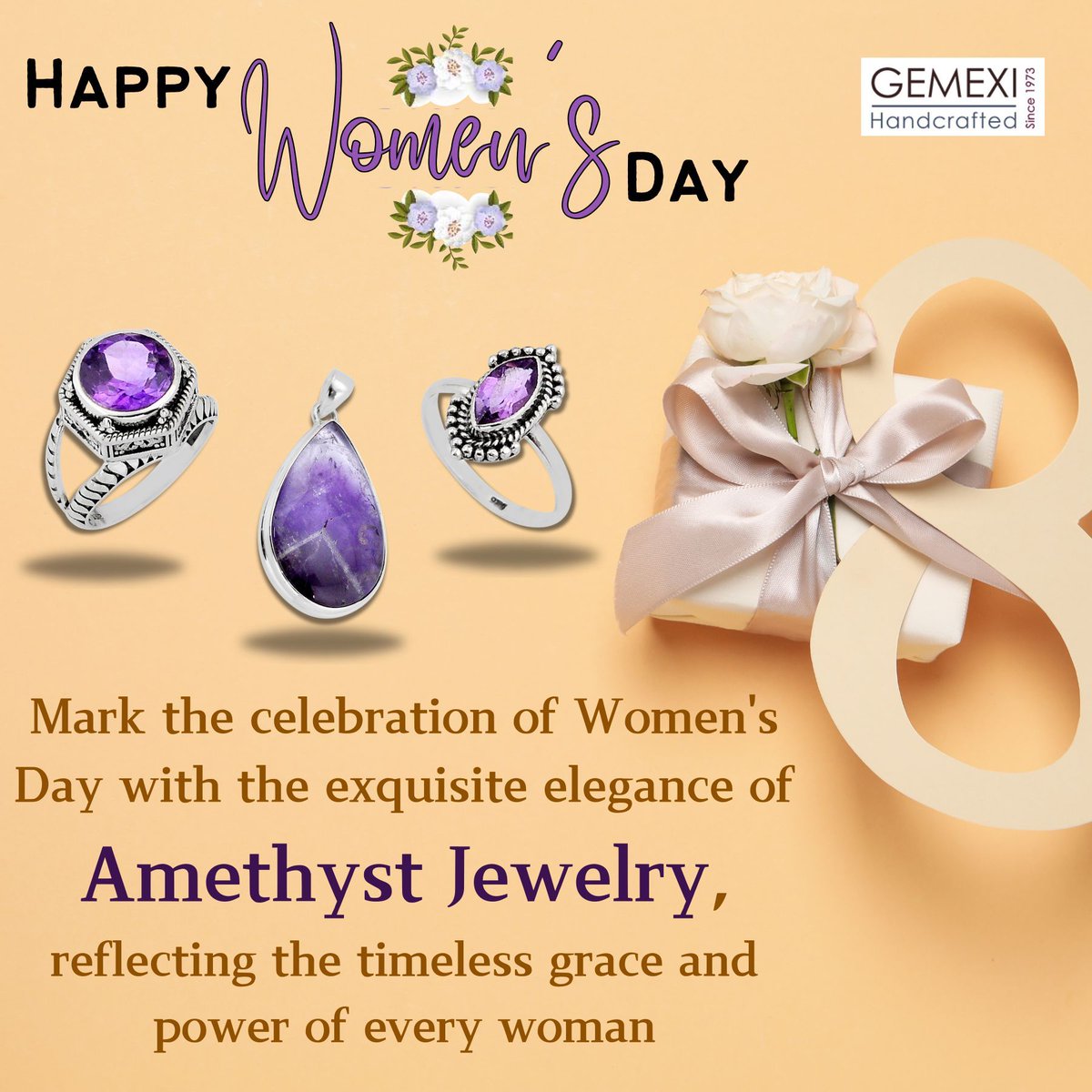 gemexi's tweet photo. Empower your elegance this Women's Day with our exquisite Amethyst Jewelry collection at Gemexi! 💜✨ Shop now and embrace your inner goddess! 💎🌸 #womensday #internationalwomensday #happywomensday #amethystjewelry #amethystpendant #gemstonejewelry #crystalshop https://t.co/yYQsBCZMJk