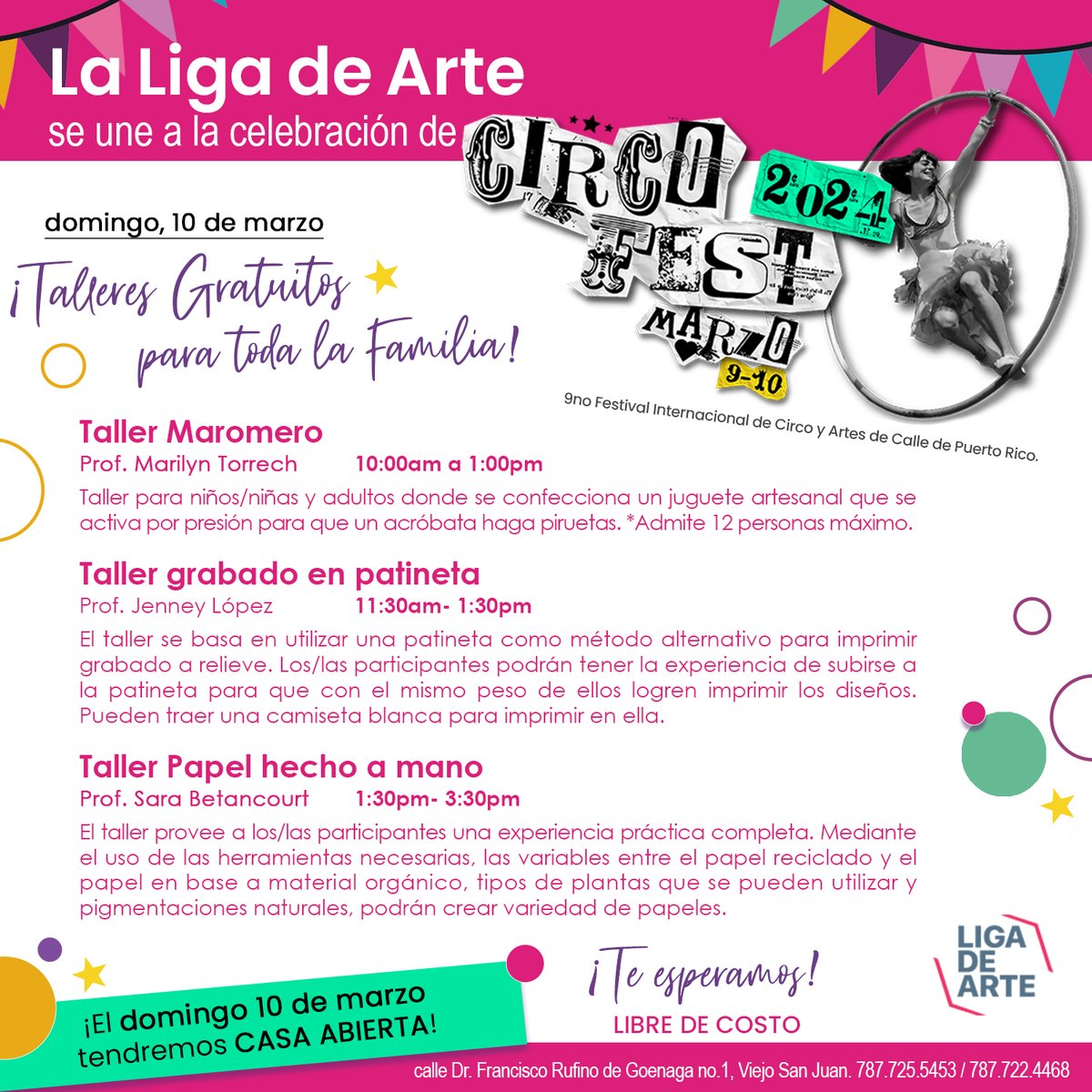 🎪🎨 ¡La Liga de Arte celebra el Circo Fest 2024 con talleres gratuitos! 🤹‍♀️🖌️

¡Prepárate para un fin de semana lleno de color y creatividad! 

#CircoFest2024 #LigadeArte