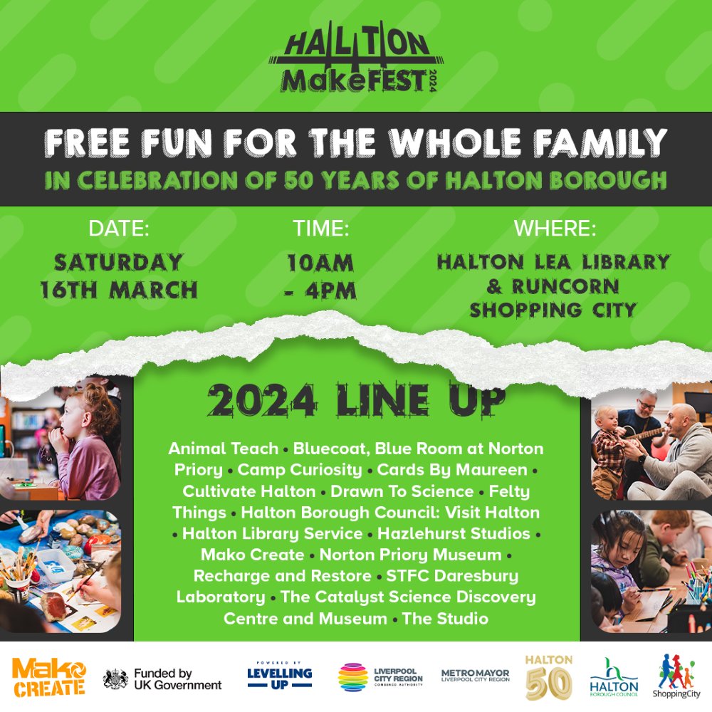 Have you heard the news? 📣 We will be at this year's Halton MakeFest! Come and find us on Saturday 16 March between 10am - 4pm Tickets are now available for this free family event 👉 eventbrite.co.uk/e/halton-makef…