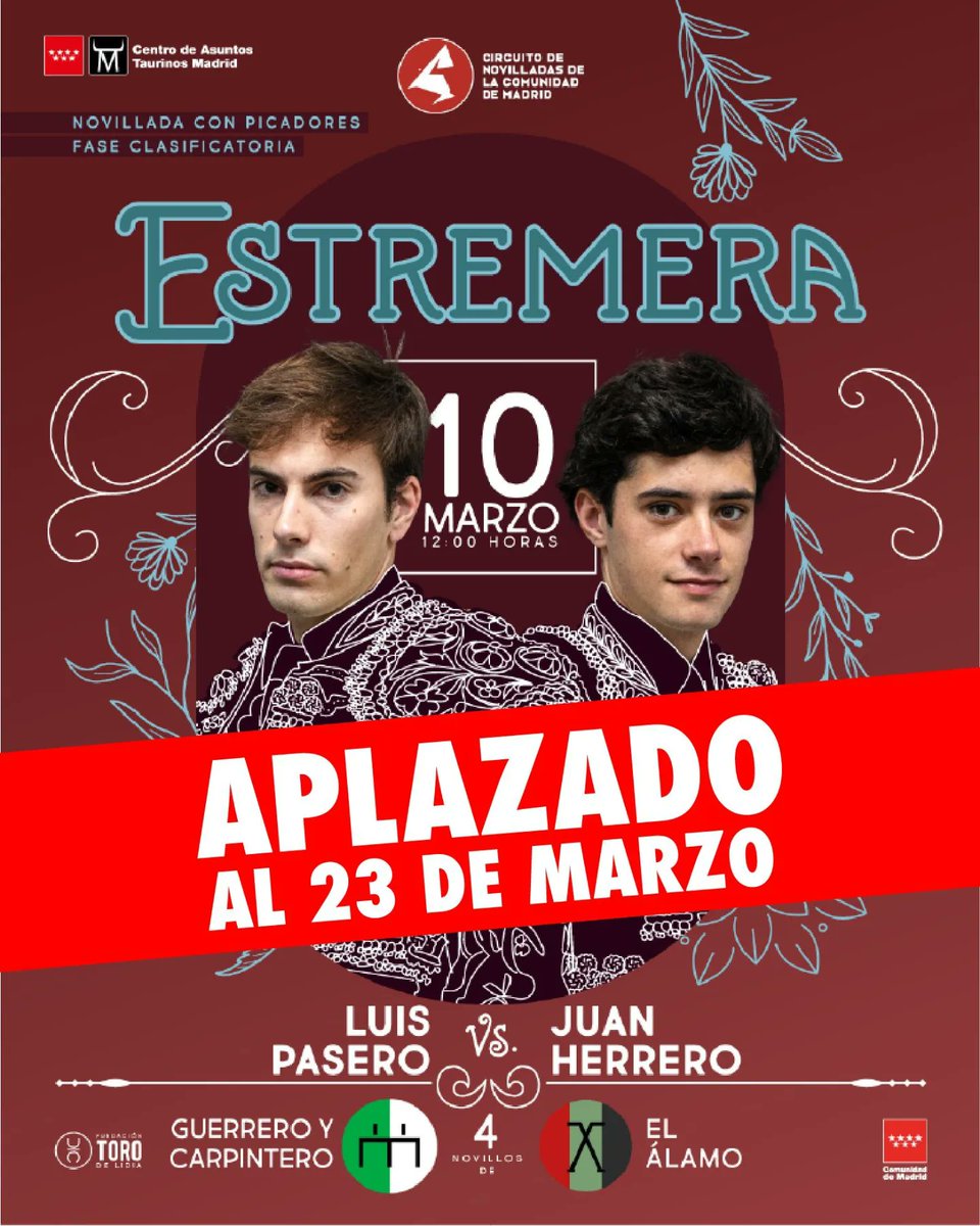 🚨 𝗔𝗽𝗹𝗮𝘇𝗮𝗱𝗮𝘀 las citas de la Copa Chenel y el Circuito de Madrid que se iban a celebrar este fin de semana en Villarejo de Salvanés y Estremera por condiciones meteorológicas🚨