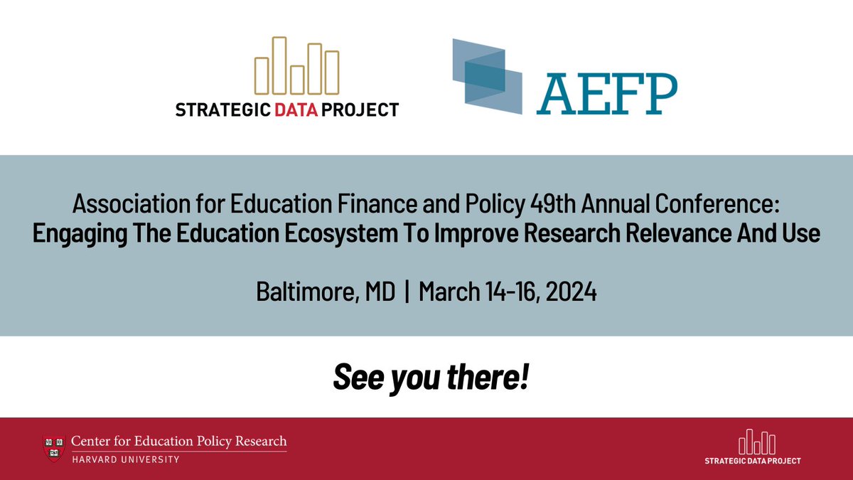 The Strategic Data Project will be heading to Baltimore next week for the 49th annual <a href="/aefpweb/">AEFP</a> conference. See you there! #AEFP2024