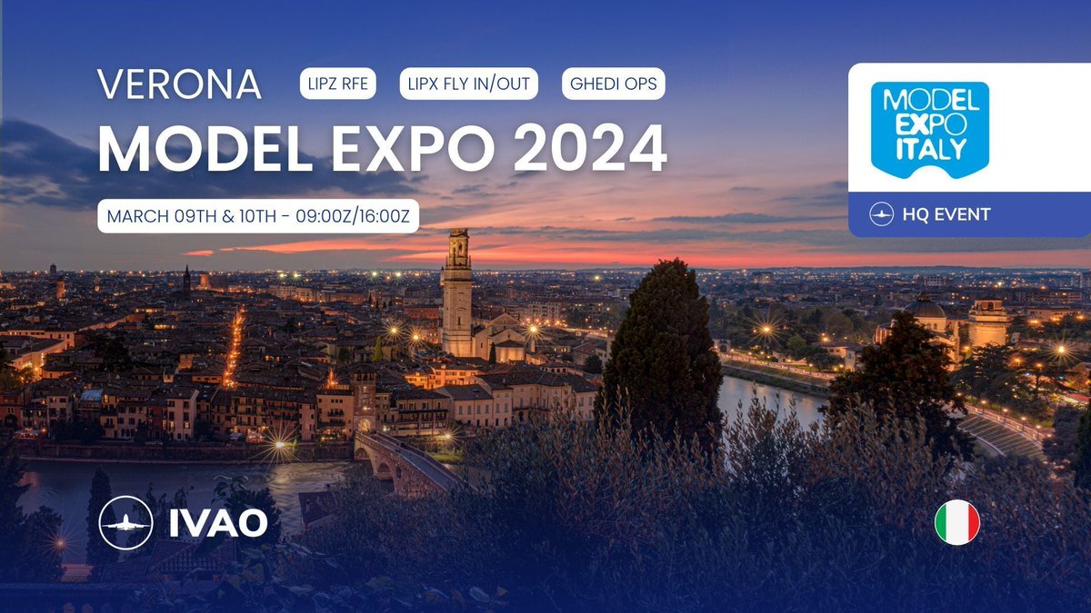 🎥 Get ready to meet IVAO this weekend! 🎥

IVAO Italy is ready to start its yearly Public Demonstration Event (PDE) at the Verona Model Expo scheduled for March 9th and 10th, 2024! The PDE is set to take place at “Veronafiere”, located in close proximity to the city center 📆