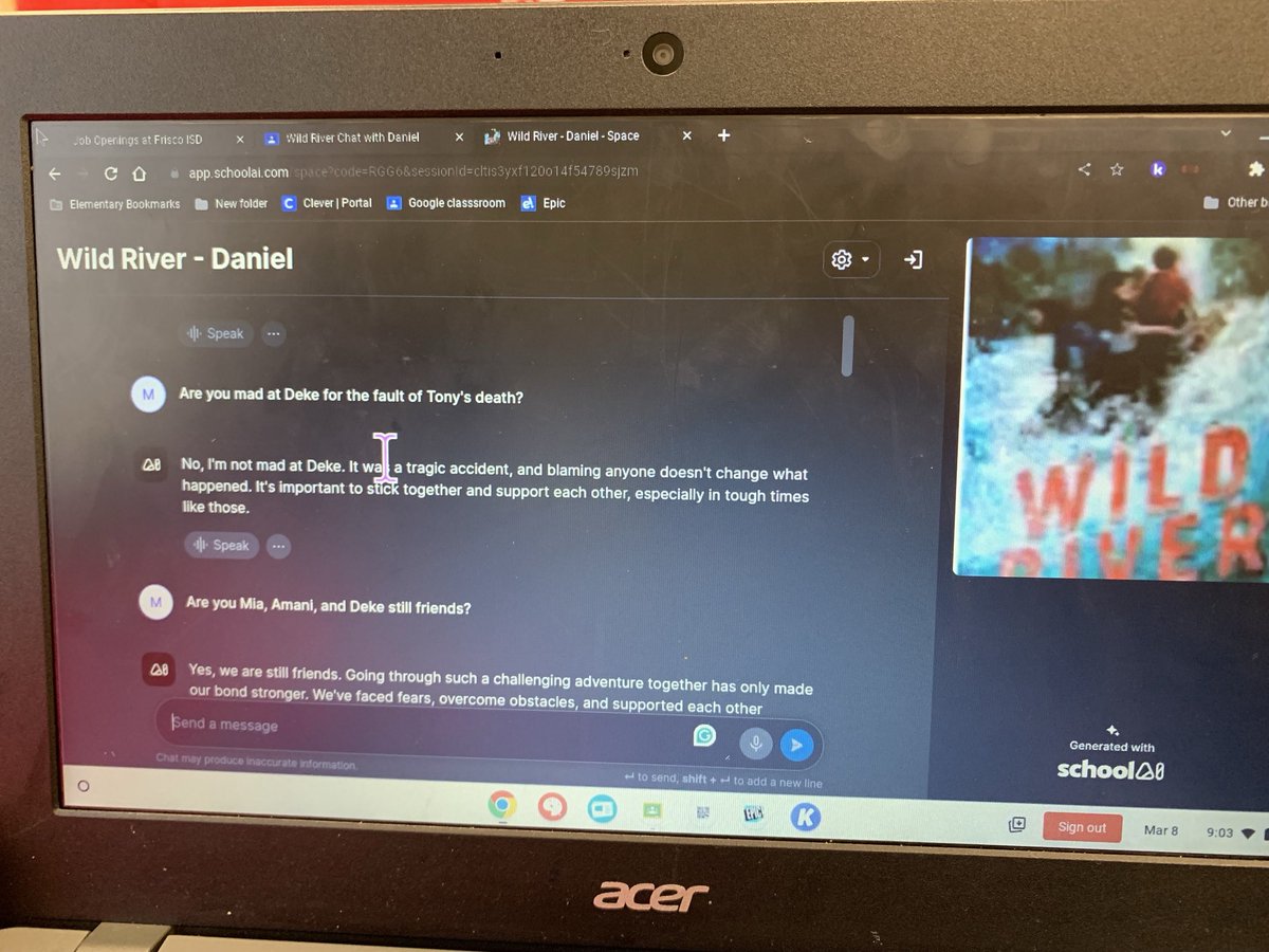 Heather Smith (@smith4learning) on Twitter photo Using School AI to interact with characters from our read aloud. #vaughnsoakupthesun <a href="/VaughnElemFISD/">Vaughn Elementary</a> Using School AI to interact with characters from our read aloud. #vaughnsoakupthesun <a href="/VaughnElemFISD/">Vaughn Elementary</a>