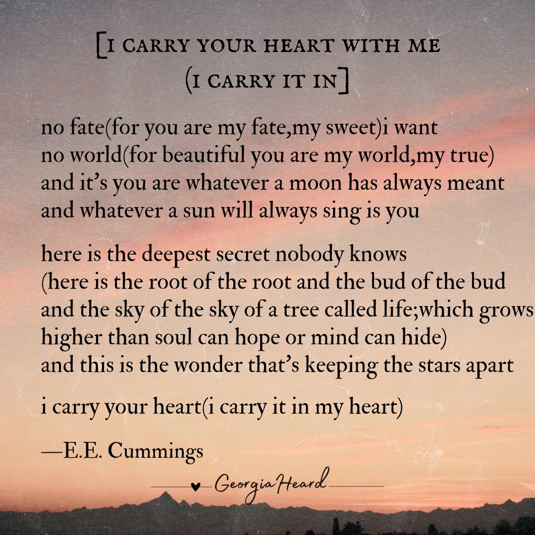 Here’s a favorite heart-themed poem for #poetryfriday, written by E.E. Cummings. Poetry Month is coming! It’s the perfect time to integrate poetry into your classroom. If you’re in need of ideas, join me for my workshop on April 27th. 

Learn more here: 
georgiaheard.com/the-poets-stud…