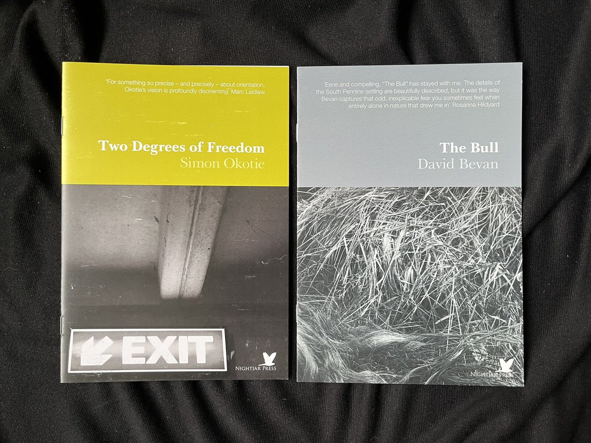 Two Degrees of Freedom by @SimonOkotie and The Bull by @DJ_Bevan – two great Nightjars now out of print. Stocks of some others running low. When they’re gone, they’re gone. That’s the thing with limited editions. Not to be exclusive, but keeps it just about manageable.
