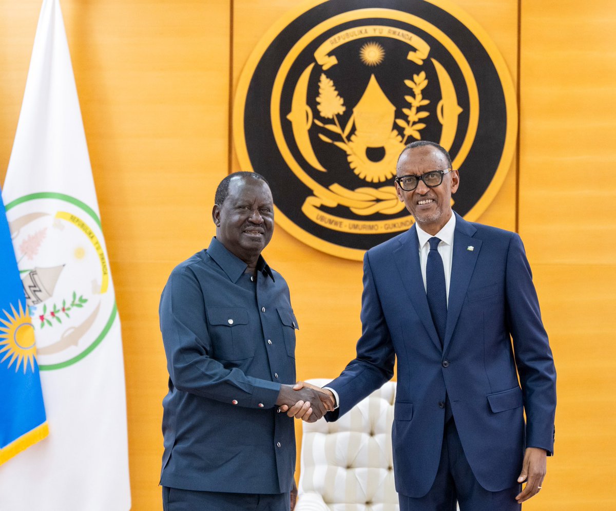 This morning, H.E. ⁦@RailaOdinga⁩ met the President of Rwanda, H.E. ⁦@PaulKagame⁩ in Kigali where they discussed an array of regional issues, among the former’s intent to vie for ⁦@_AfricanUnion⁩ Commission Chairperson. The Rwanda president gave his full support