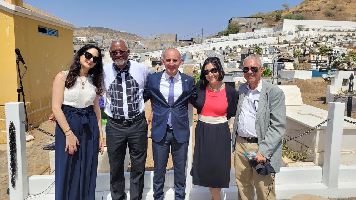 CVJHP's tweet photo. At #Jewish cemetery plaque unveiling celebration in Praia on 6 March 2024 w/Anne-Sophie Sebban @AJCGlobal, @CVJHP rep, Simão Levy, Ben Bourgel, Israel's ambassador in Dakar, @Carol_Castiel, Januario Nascimento of the Auday family from #Tangier. Mabruk! https://t.co/T75VufNee6