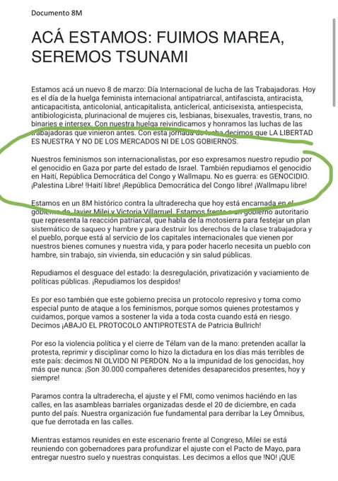 El documento oficial del 8M no dice una palabra de las chicas torturadas y violadas por Hammas ni pide por las que aún están secuestradas.
 No es feminismo.
 Es antisemitismo. 
#DiaDeLaMujer #diadamulher #DiadelaDona