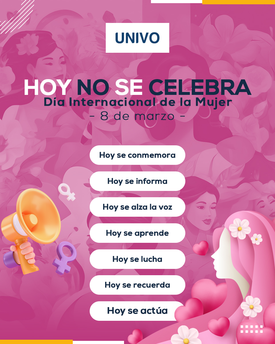 En la UNIVO, este 8 de marzo no celebramos. Porque celebrar sería ignorar las barreras que aún enfrentan las mujeres en la educación, en la investigación, en el liderazgo. Este 8 de marzo no celebramos, nos comprometemos a seguir trabajando por una educación inclusiva.