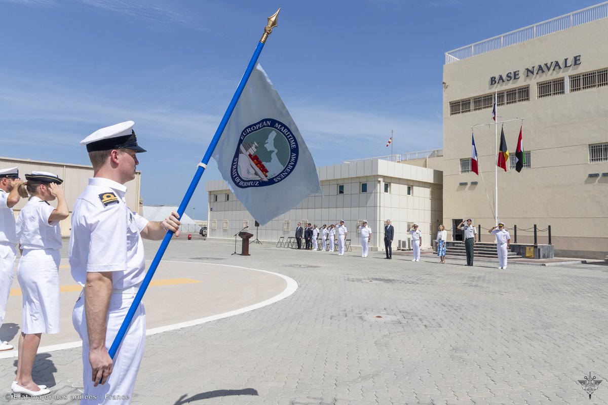 Today, a change of command took place at the French Naval Base in UAE. 🇫🇷 VADM Slaars, Operational Commander of EMASoH has designated 🇧🇪 RADM Colmant as Force Commander of Task Force AGENOR, under Admiral Benelux flag, to routinely replace 🇧🇪 RADM Huygens. 📷 : @FFEAU_ALINDIEN