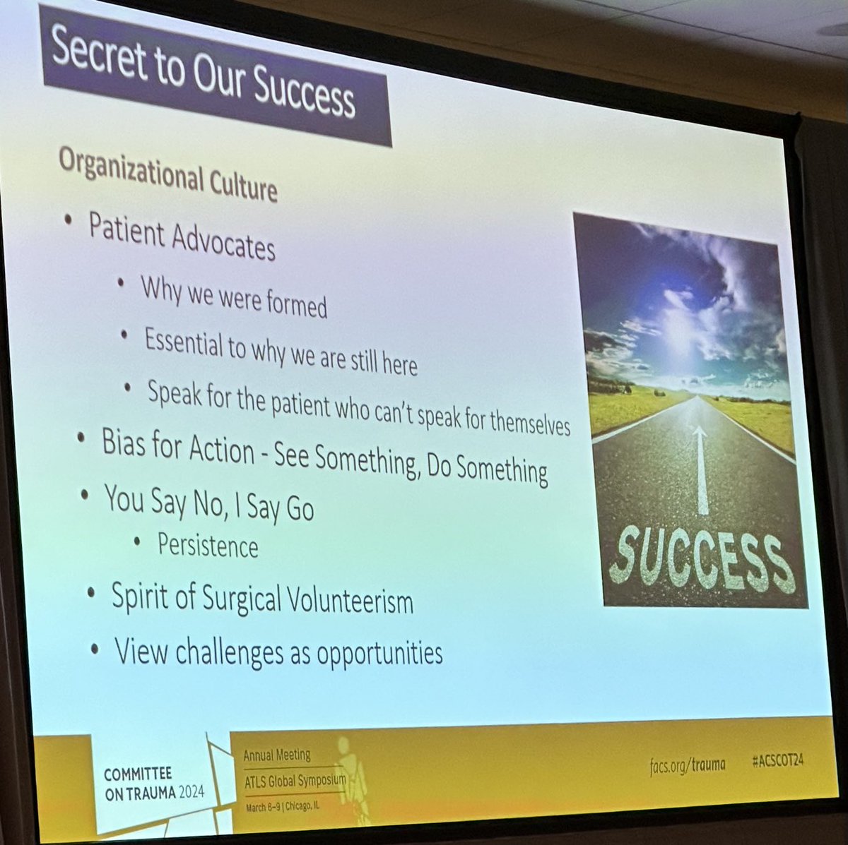 theduncmaster's tweet photo. @KerbyJD_UAB laying out the ACS’ Secrets to Success. “When u say no, I say go!” @acsTrauma #acscot24 https://t.co/g3QdEELXc5