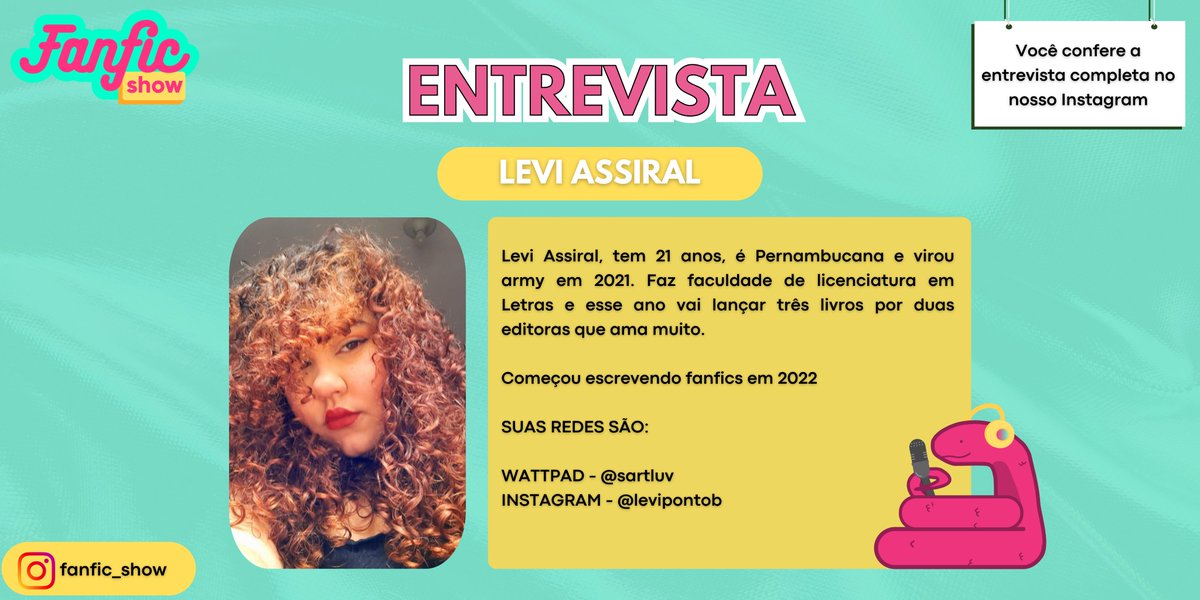 Fanfic_Show's tweet image. 🎙️Entrevistamos Levi Assiral que estará na antologia #MagicBook projeto da @SeLigaEditorial  com o conto Diário feito de Borboletas 🦋

A entrevista completa você confere aqui: instagram.com/p/C4Qe1kRRC4e/…