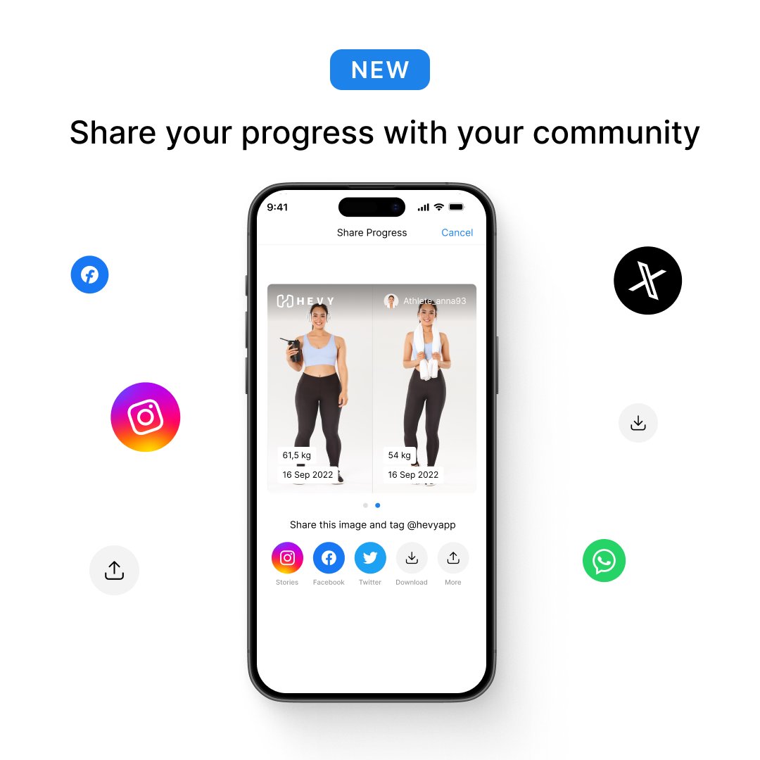 NEW: Log your Progress Pictures! Privately log your progress pictures and visually compare your gains over time. The photo taking feature is super nice, it has a built-in overlay of your previous image so you can always take photos of the same angle!