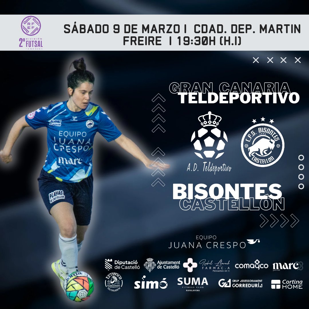 PREVIA | @Teldeportivo - Bisontes Castellón

'Bisontes busca sorprender al líder en Las Palmas'

Leer más: femecastellon.com/news/previa-gr…

💙🦬
#VamosBisontes #Castelló #PlayasdeCastellon #CSEscenarioDeportivo #Futsalfemenino #Chencho #Futsal #RFEF #FFCV #Bisontas♀️