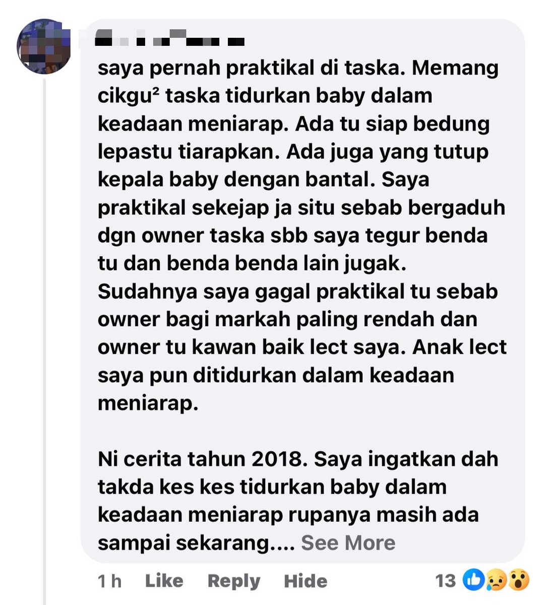 nadmasrom's tweet photo. Bayi kecil ditidurkan meniarap di taska?

Ya bayi memang suka stomach position tapi bukan untuk ditidurkan secara meniarap. Risiko SIDS sangat tinggi.

Saya harap ada usaha pengusaha taska belajar tentang teknik Cuddle Cure kepada carer untuk tenangkan bayi. https://t.co/eLnzq9GwWU