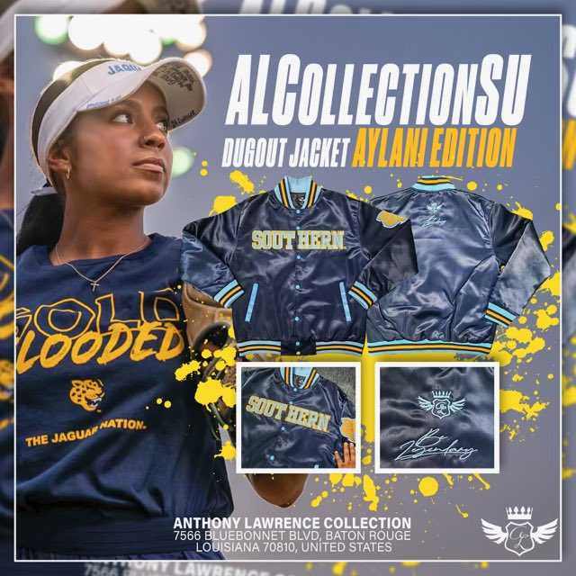 ALCollection's tweet photo. #JaguarNation available now @AylaniO #ALCollectionSU dugout jacket edition. Her design, her way. #ALCollectionNIL #ALCollectionathlete https://t.co/QfS91pyNsC https://t.co/ww24PlqIKQ
