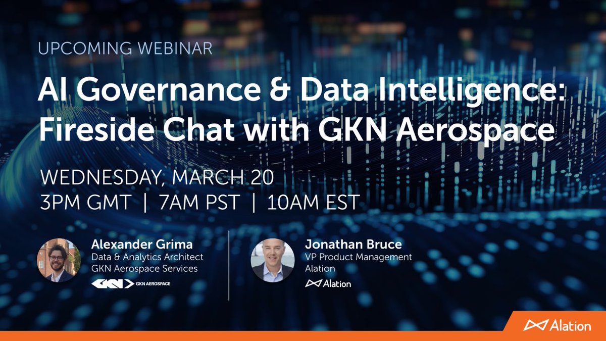 For your AI initiatives, you need AI governance and trusted data. They go together like: 🥪 Peanut butter and jelly 🍪 Milk and cookies Join our webinar with @GKNAero on 3/20 to learn more about this perfect pair. alation.com/resource-cente…