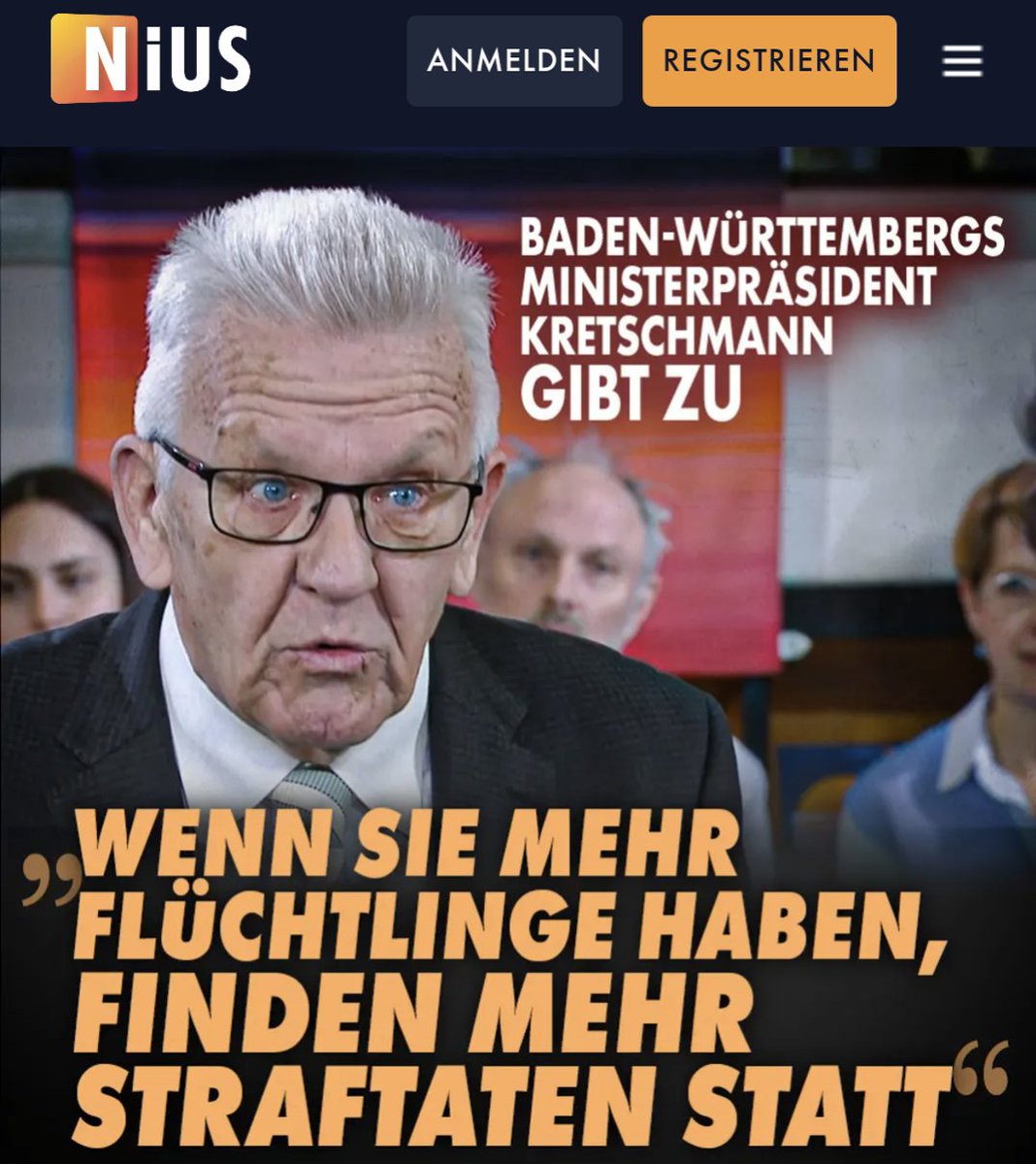 jreichelt's tweet photo. Der Grüne MP Kretschmann spricht aus, was in seiner Partei eigentlich als rechtsextrem gilt: "Wenn Sie mehr Flüchtlinge haben, finden mehr Straftaten statt." https://t.co/KweCYvJBgC https://t.co/cphP6fxjBl
