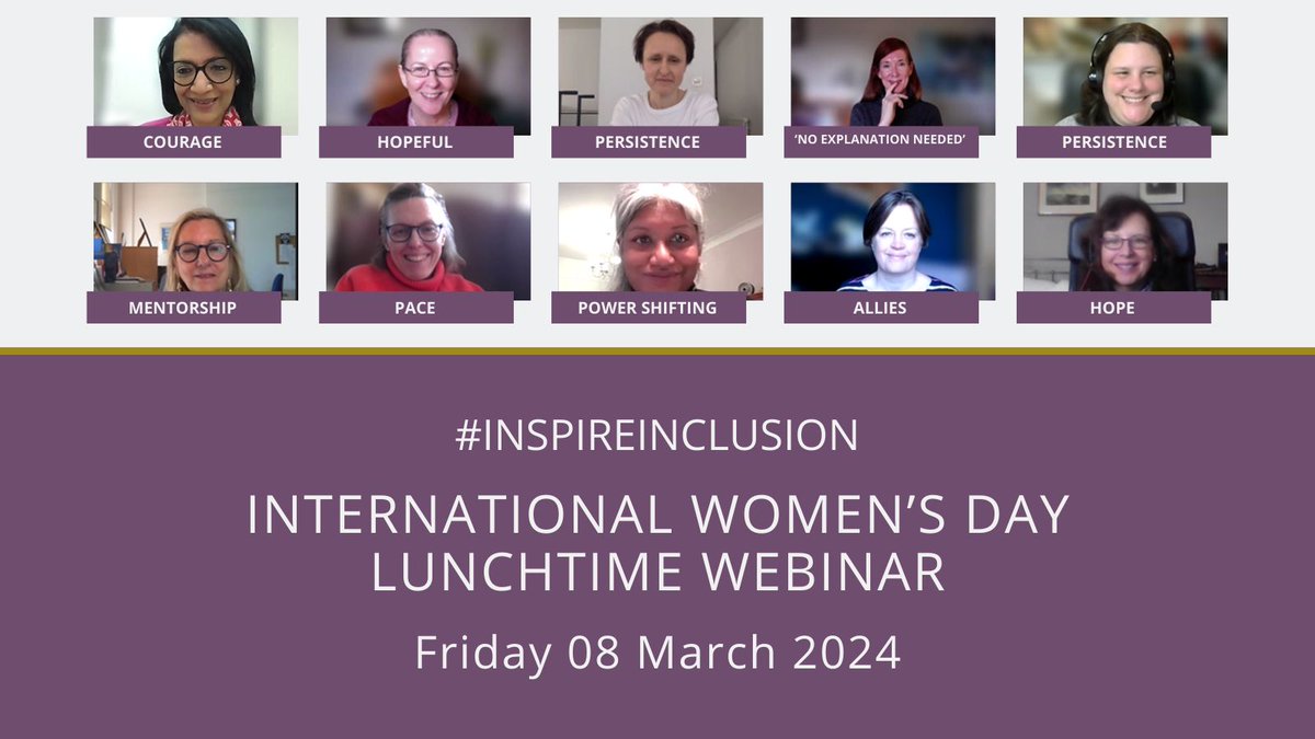 Thank you to all the women who joined us for our #InspireInclusion International Women's Day Lunchtime webinar. Here are some of the participants and their one word reflections of the webinar. #IWD #IWD2024