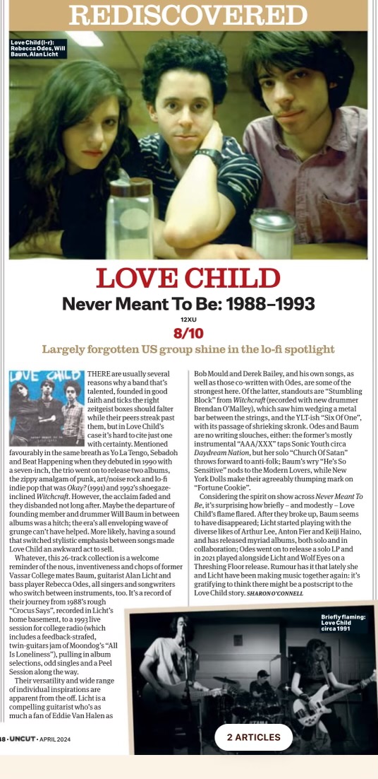 Today is official release day for NEVER MEANT TO BE 1988-1993, the 2xLP/digital comp of Love Child's best work, released and previously unreleased. Available from @12XUrecs and @FORCEDEXPOSURE See the glowing review from Uncut magazine below.