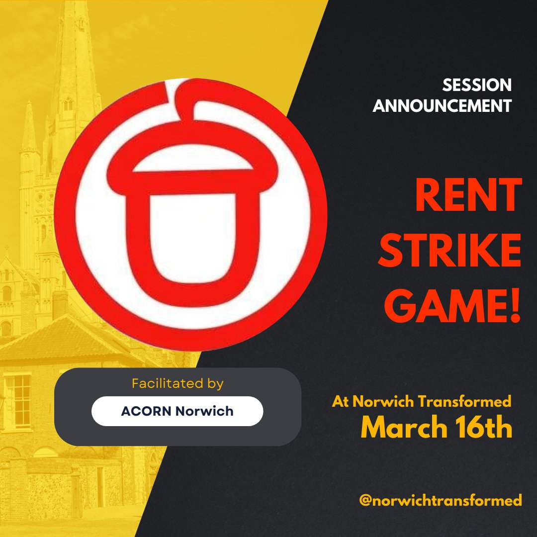 Has your rent been raised by mysterious market forces? Forced to live in squalid conditions? It’s time to organise a rent strike! Join @AcornNorwich for a strategic cooperative card game & unite to fight unfair housing conditions! Tickets from £5: eventbrite.co.uk/e/norwich-tran…?