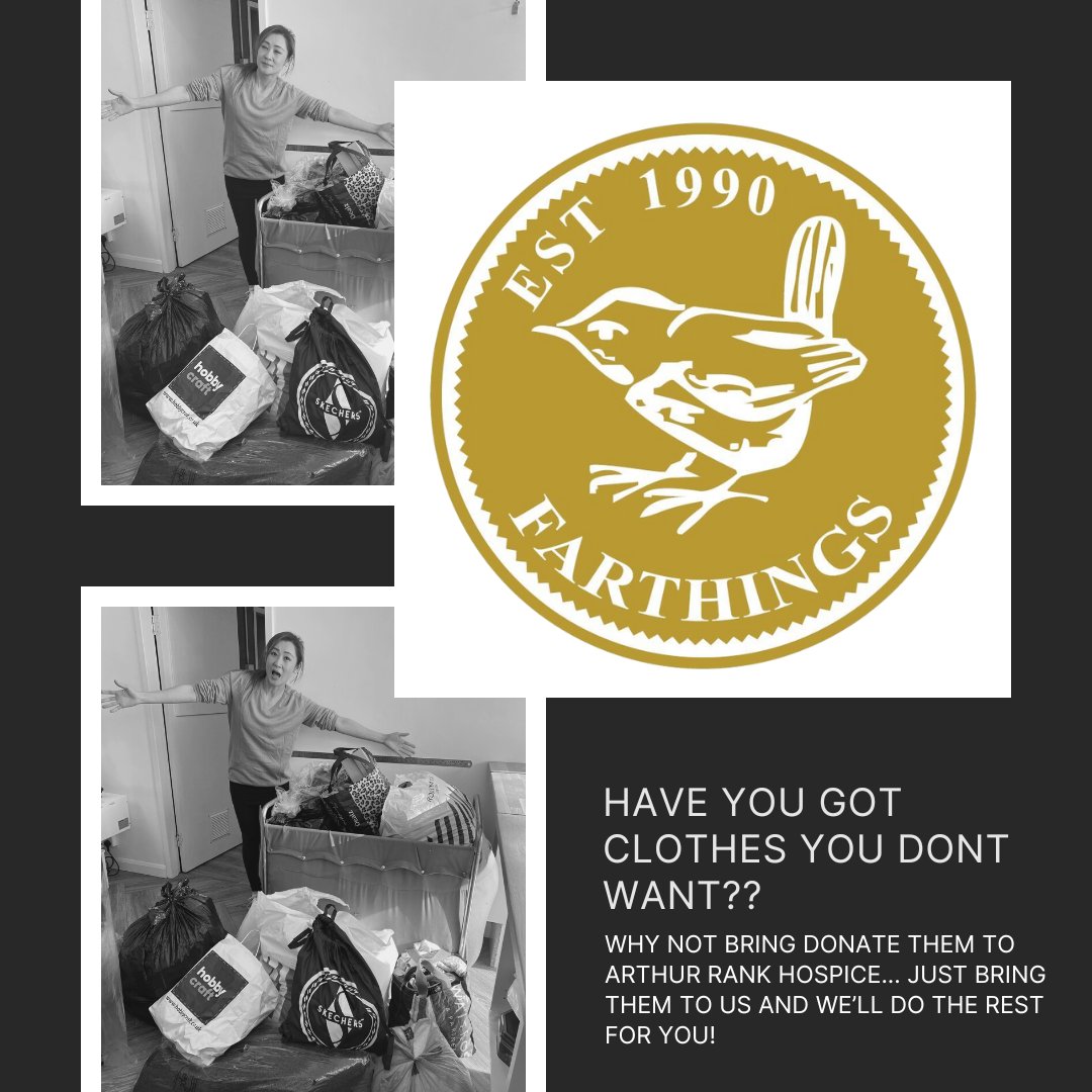 👕 Decluttering? Donate at Farthings! 👗

📍 143 Milton Rd, Cambridge & 1 Anstey Way, Trumpington

Your clothes can make a world of difference at Arthur Rank Hospice. Let's support those in need together.

#DonateForACause #FarthingsGivesBack #ArthurRankHospice