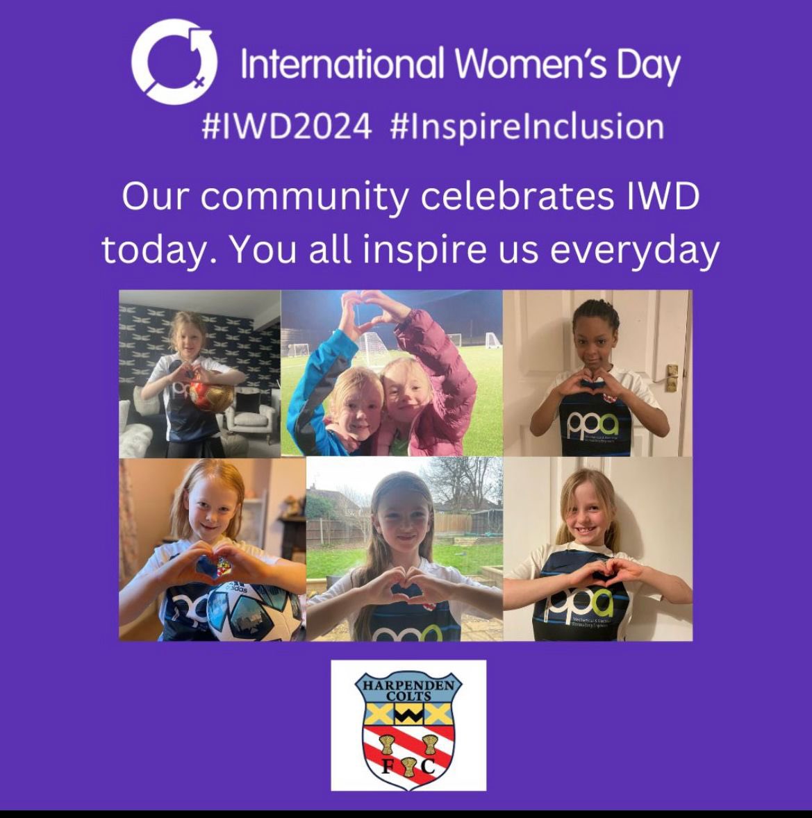 HarpendenColts's tweet image. #ColtsCommunity celebrates IWD today. These young women inspire us to grow the opportunities to play football everyday!

#IWD2024 #InspireInclusion